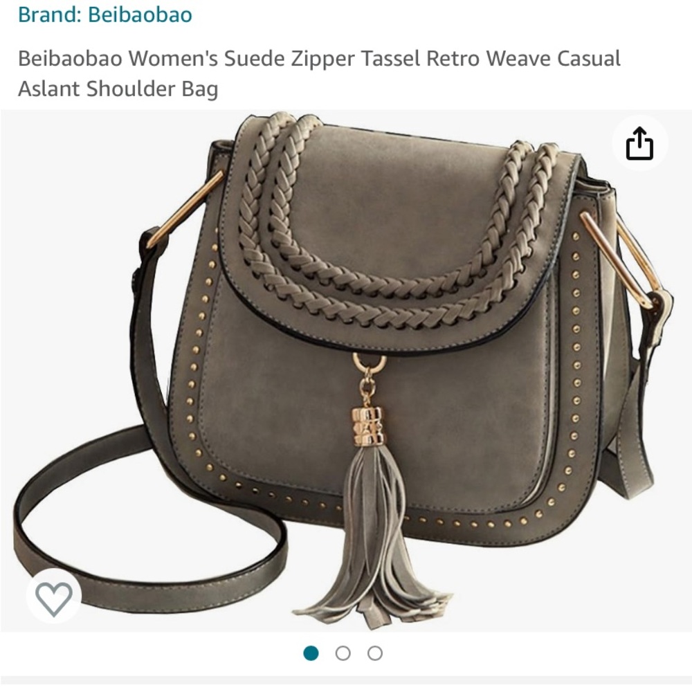 Beibaobao Women's Suede Zipper Tassel Retro Weave Casual Aslant Shoulder Bag